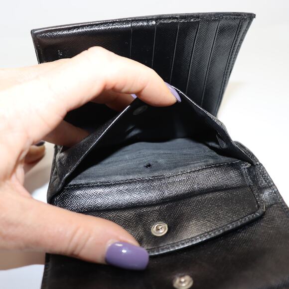 Prada Black Nylon & Saffiano Leather Wallet – Tri-Fold with Coin Pocket - Picture 7 of 8